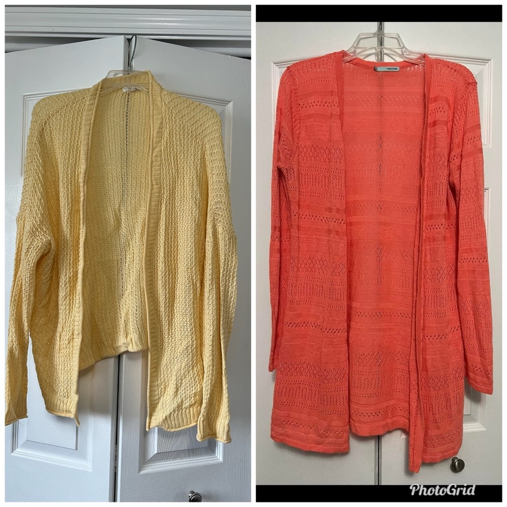Maurices Yellow and Coral Open Knit Cardigan Sweaters